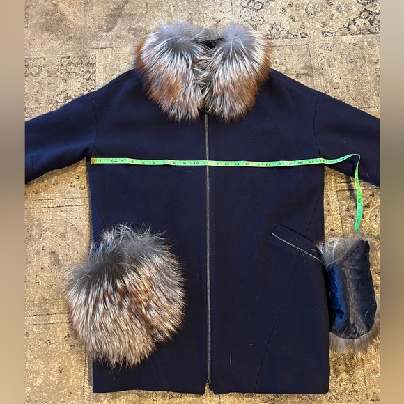 KENT COLLECTION Navy Cashmere & Wool Coat With Removable Fur Pockets/Collar Sz S - Picture 5 of 8